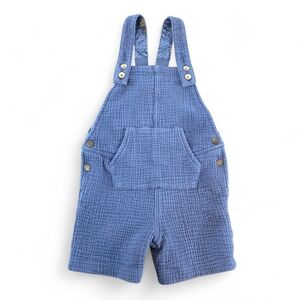 Genuine Kids from OshKosh Blue Textured Cotton Linen Overalls Shorts Shortalls
